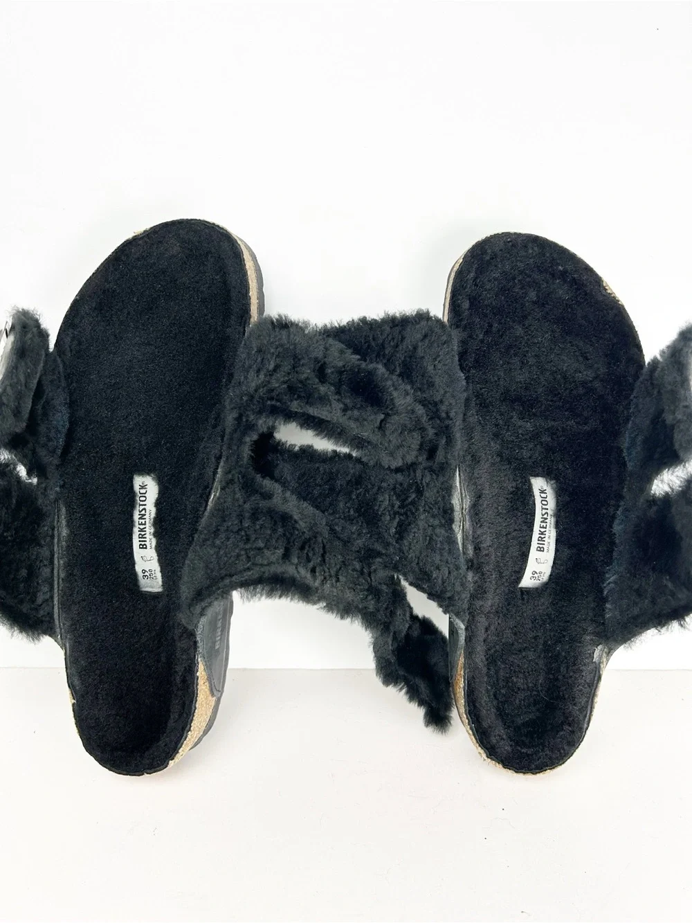 Birkenstock Arizona Big Buckle Shearling Black Two Strap Sandals EU 39 US 8